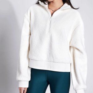 NWT! ALO Yoga Micro Sherpa 'Solstice' 1/2 Zip Pullover Jacket Ivory Size Medium